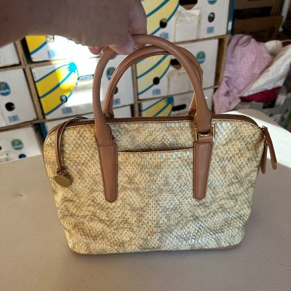 Brahmin Tan and Brown Woven Satchel